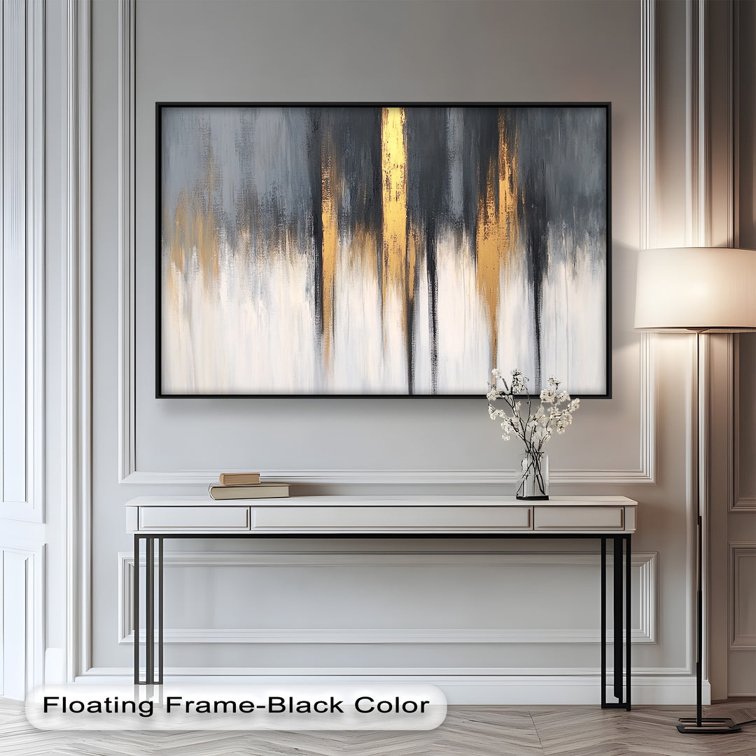 Modern Grey & Gold Abstract – Framed Oil Painting