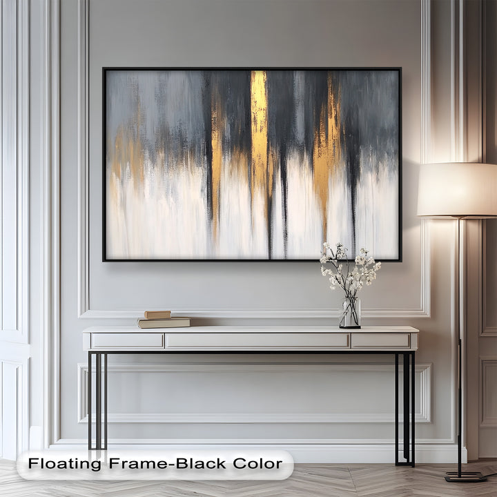 Modern Grey & Gold Abstract – Framed Oil Painting