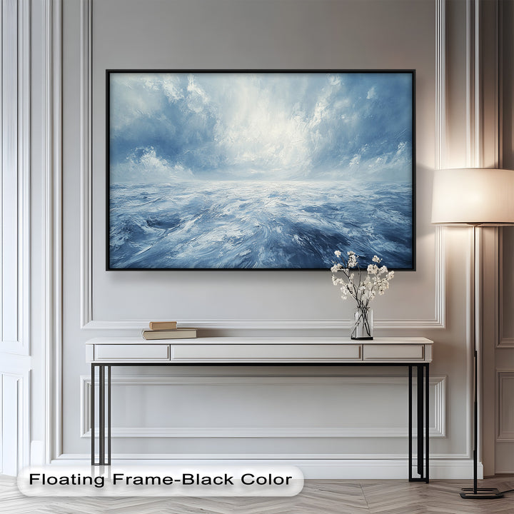 This minimalist ocean scene blends abstract movement with natural beauty, making it a stunning statement piece for serene, modern interiors.

