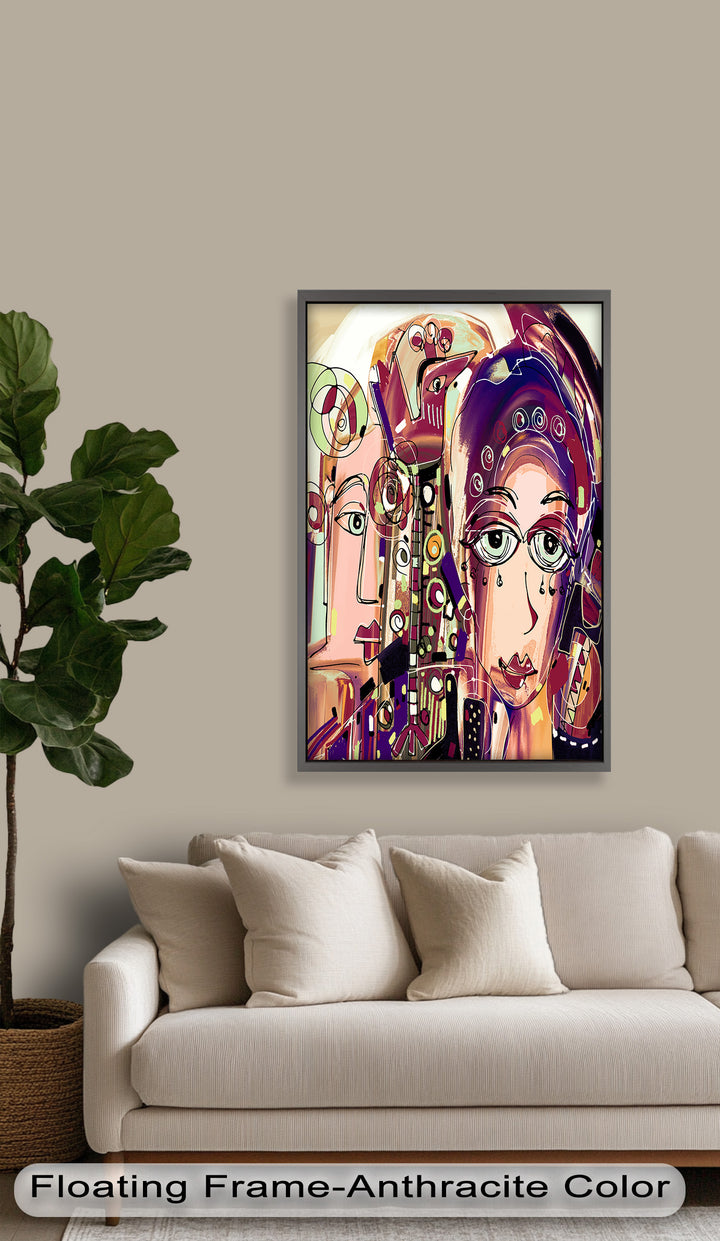 Whispers in Color – Dual Faces with Expressive Eyes Picasso Oil Painting