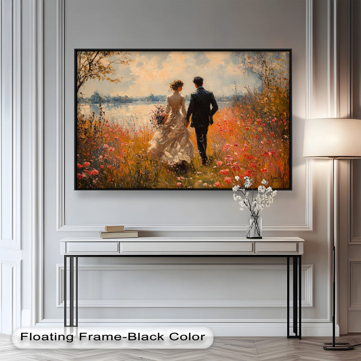 A Walk to Remember – Impressionist Couple in Blooming Field Oil Painting