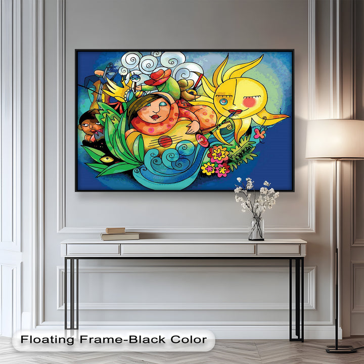 Colorful Surreal Art Print – Sunshine Framed Oil Painting