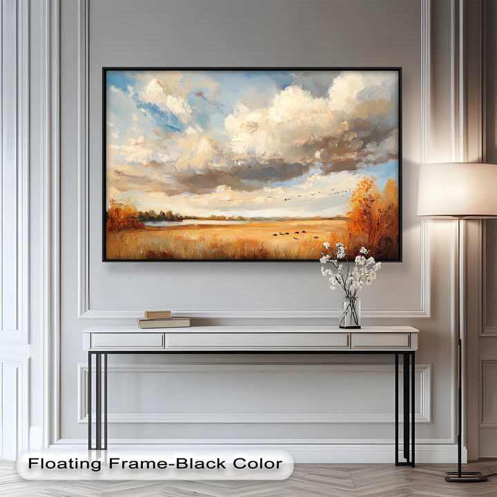 Sweeping countryside painting with bold brushwork and fall colors.
