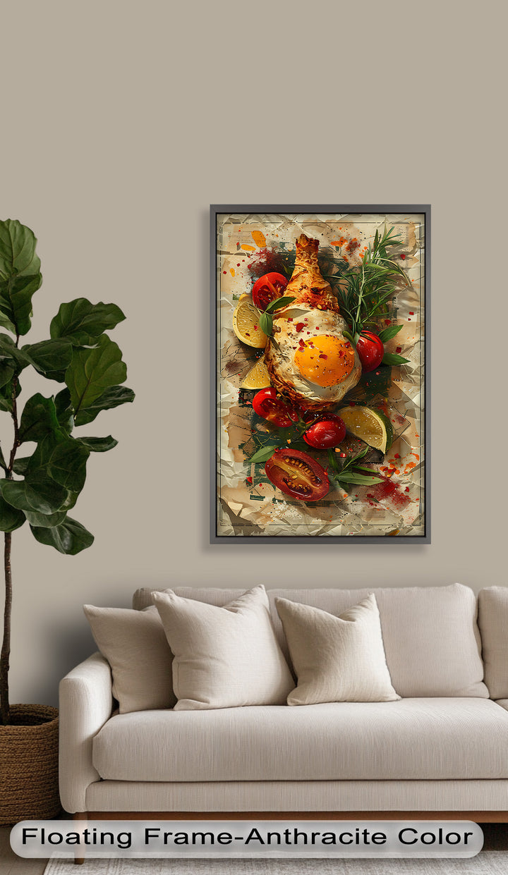 Spiegelei und Brathähnchen mit Kräutern - Food Painting