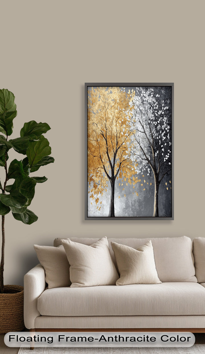 Flüstern von Herbst und Winter – Ölgemälde mit zwei Baumblumen