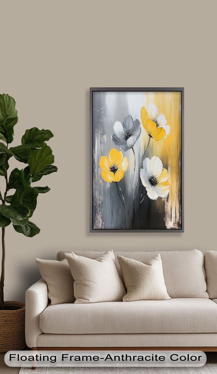 Golden Harmony – Yellow and White Floral Oil Painting