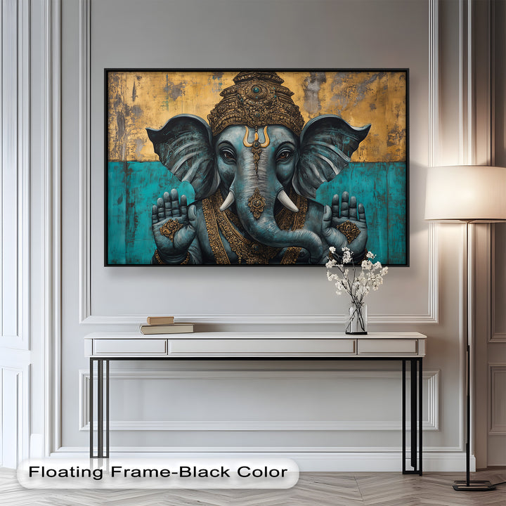 Blaue Ganesha Wandkunst – Religiöses Ölgemälde