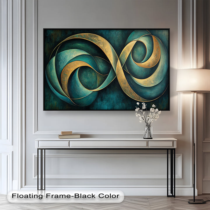Infinity Loop Abstract – Teal & Gold Modern Oil Painting