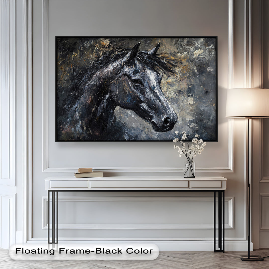 Black Horse Portrait - Animal Oil Painting
