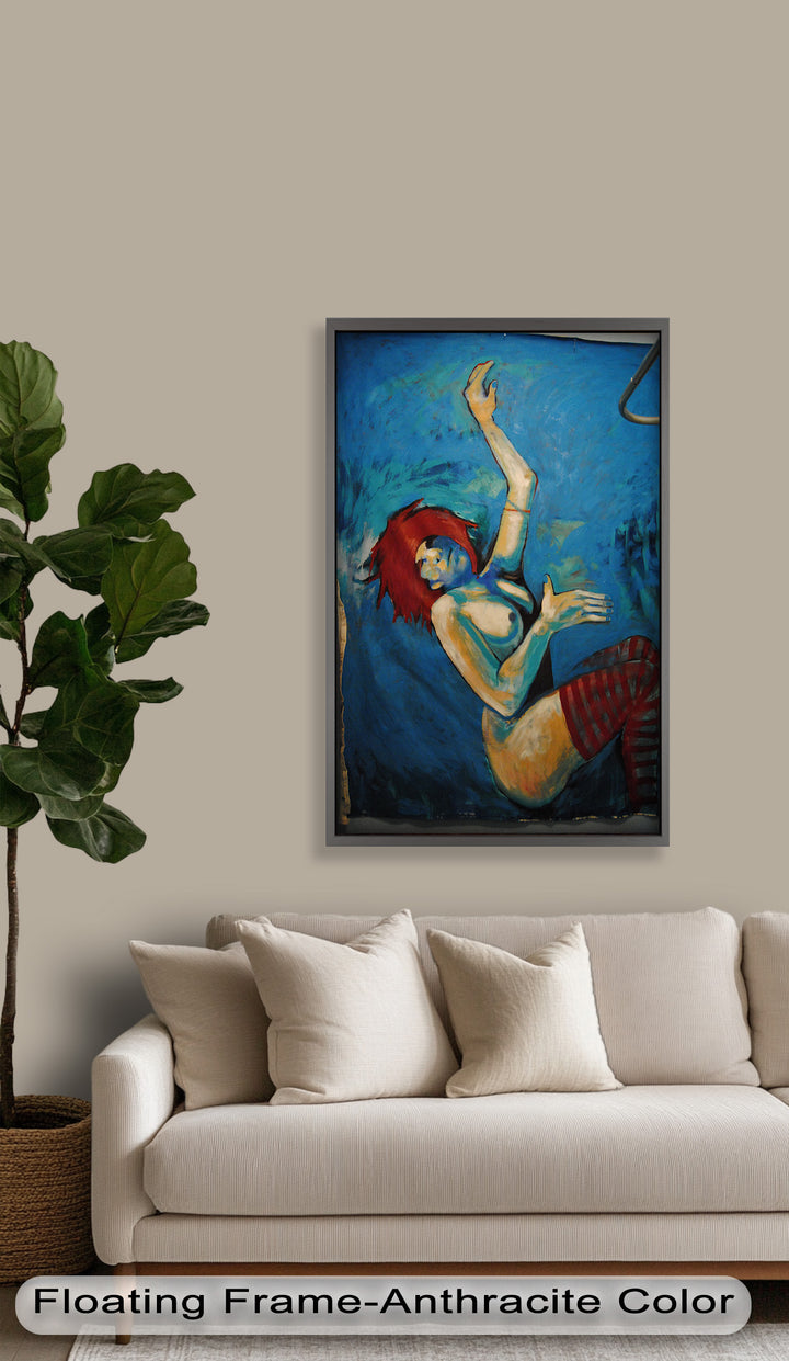 Descent in Blue – Expressionist Female Nude Picasso Oil Painting