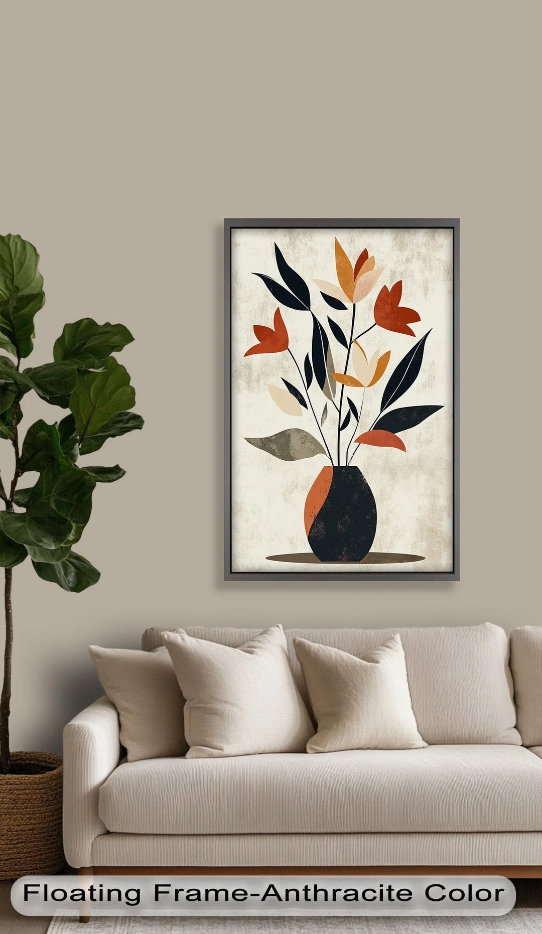Earthy Boho Floral – Modern Abstract Vase Oil Painting - MyPhotoStation