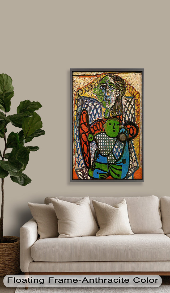 Grüne Umarmung – Picasso-Ölgemälde von Mutter und Kind