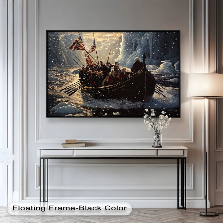 Crossing the Ice – Patriotic Revolutionary Boat Oil Painting