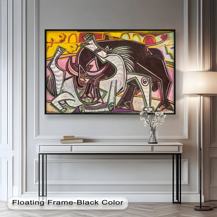 Abstract Bullfight Scene Wall Decor – Cubist Oil Painting