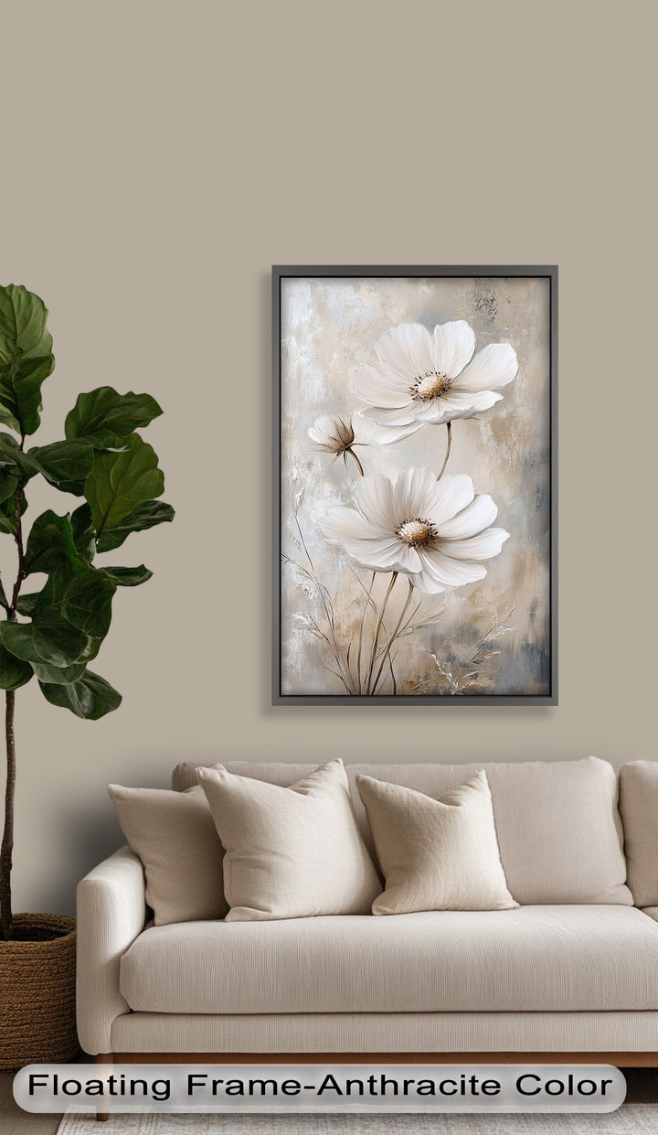 Soft Ivory Blooms – Neutral Flower Oil Painting