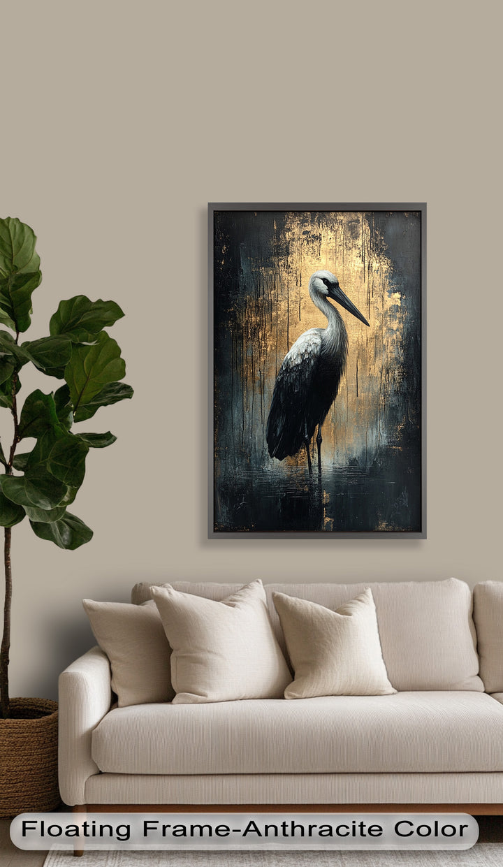 Golden Shadow Heron – Animal Oil Painting