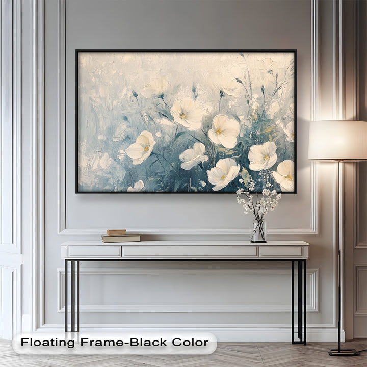 White Wildflower Art – Elegant Floral Oil Painting