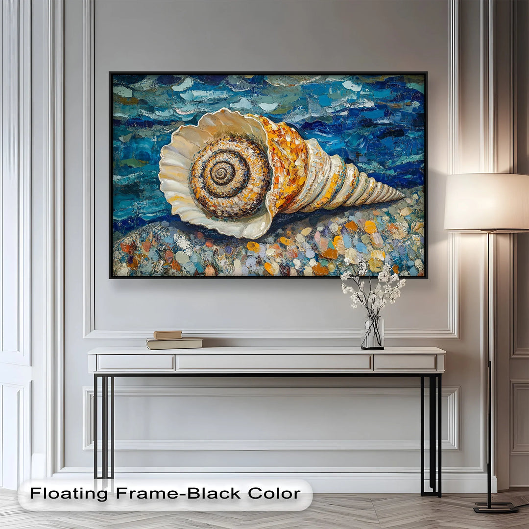 Whispers of the Sea – Spiral Shell on Coastal Shoreline Oil Painting - MyPhotoStation