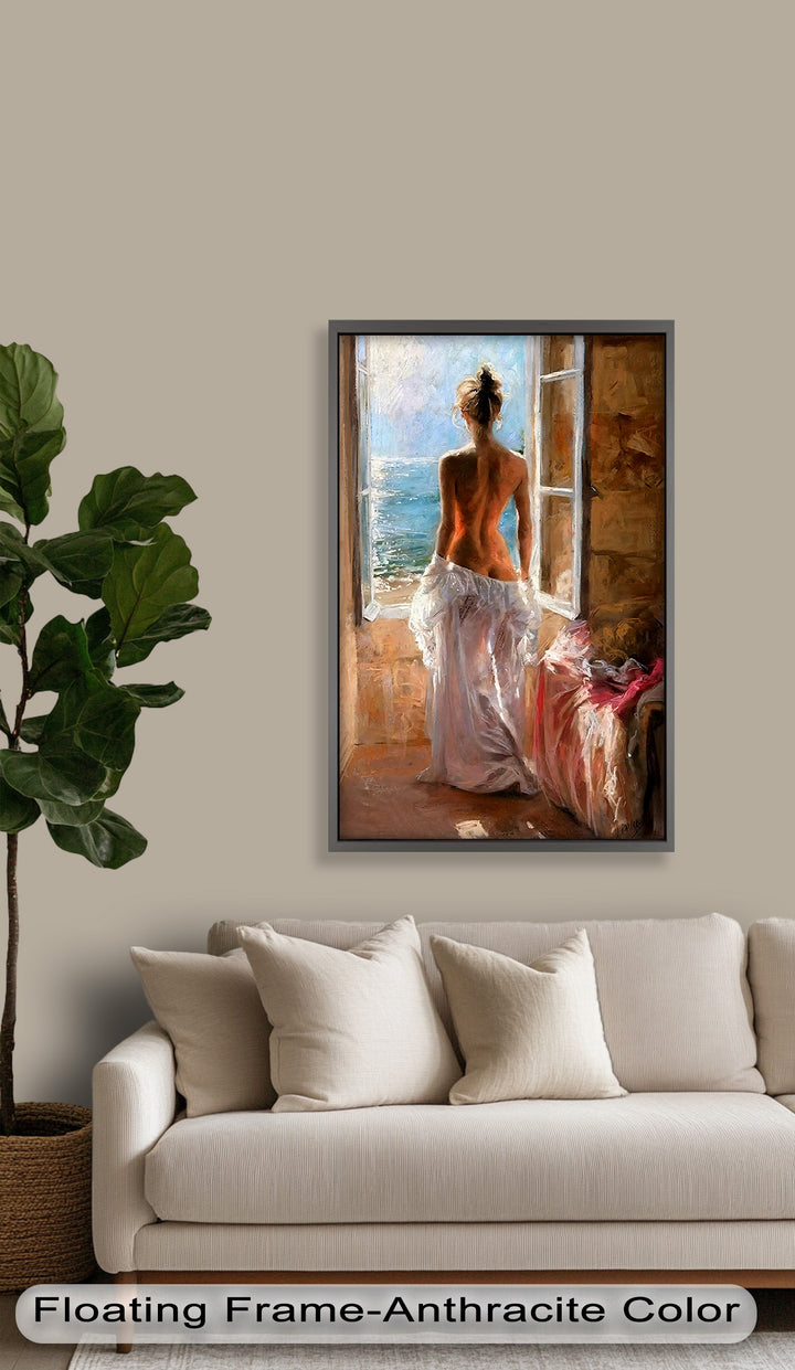 Whispers of the Sea – Romantic Woman by the Ocean Nude Oil Painting