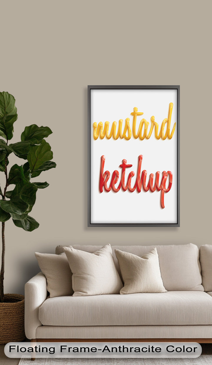 Whimsical Kitchen Oil Painting – “Mustard & Ketchup” Typography Wall Art
