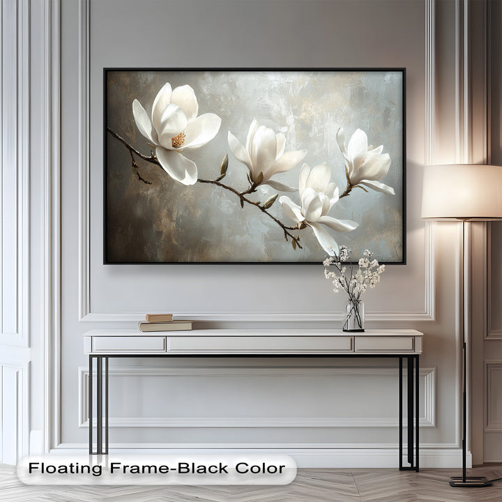 Magnolia Serenity – Cream Blossom Branch Flower Oil Painting