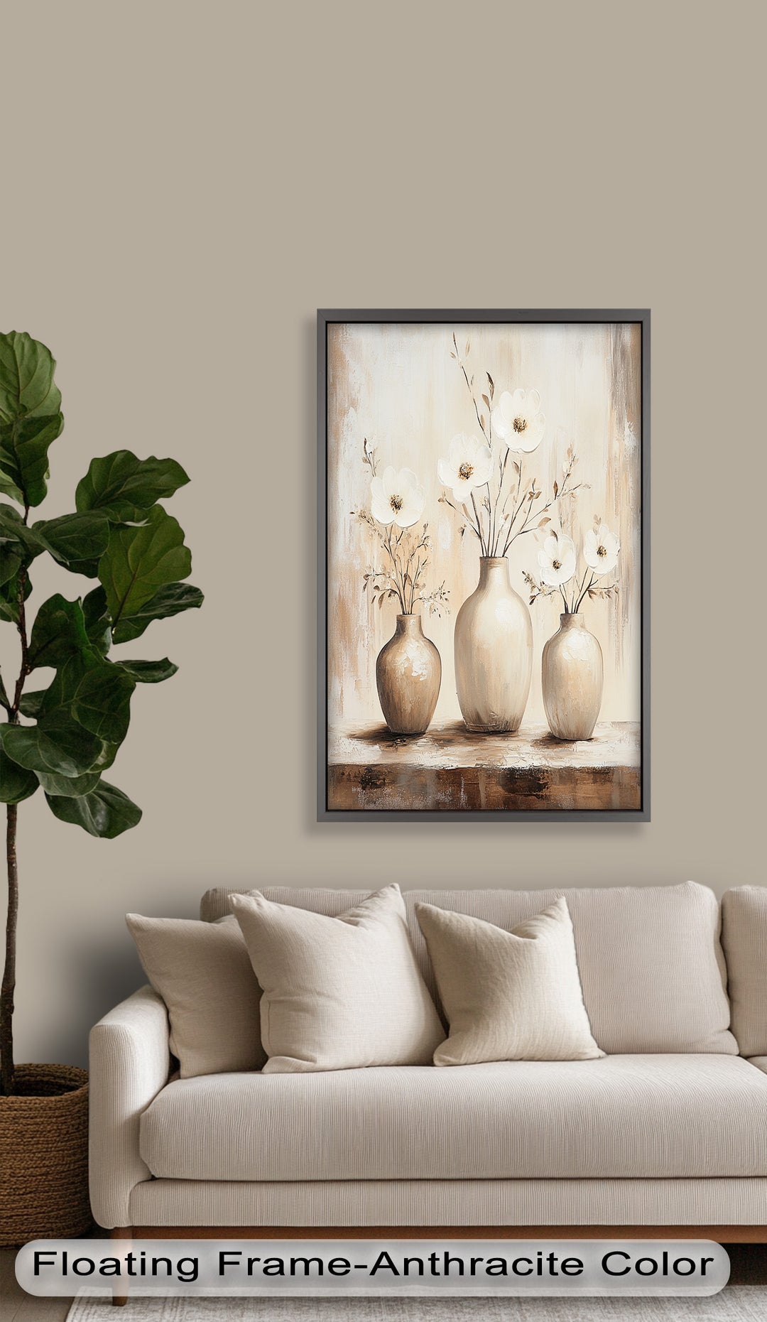Serenity in Neutral Tones – White Floral Still Life Oil Painting