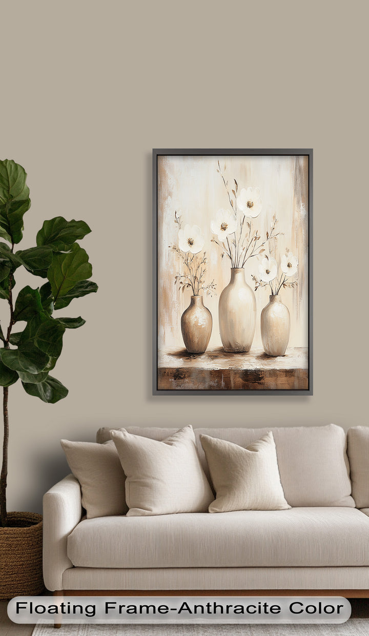 Serenity in Neutral Tones – White Floral Still Life Oil Painting