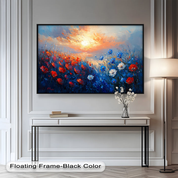 Wildflower Sunset Symphony – Colorful Horizon Flower Oil Painting