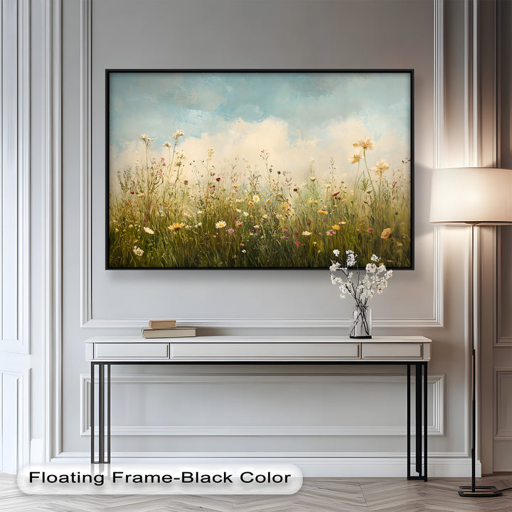 Vintage Meadow with Blooming Flowers – Serene Nature Oil Painting