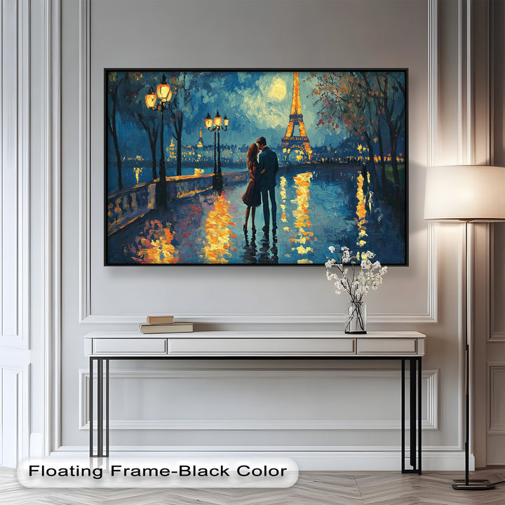 Moonlit Reflections – Eiffel Tower Romance Love Oil Painting