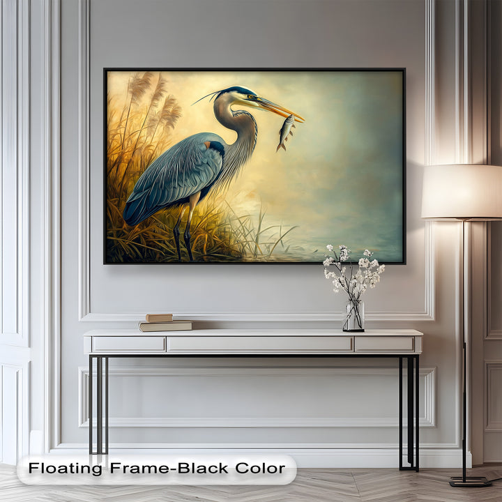 Blue Heron with Fish – Animal Oil Painting