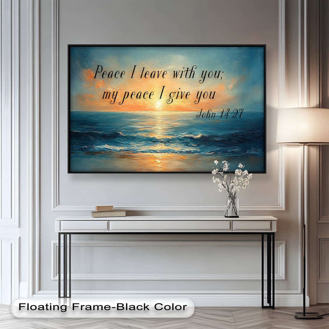 John 14:27 – Peaceful Ocean Sunset Bible Verse Oil Painting
