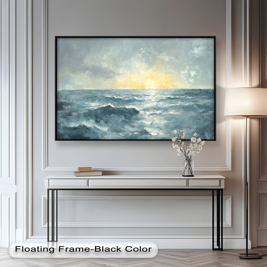 A harmonious blend of light, ocean, and sky, this painting offers a peaceful escape and a sophisticated focal point for any living area.








