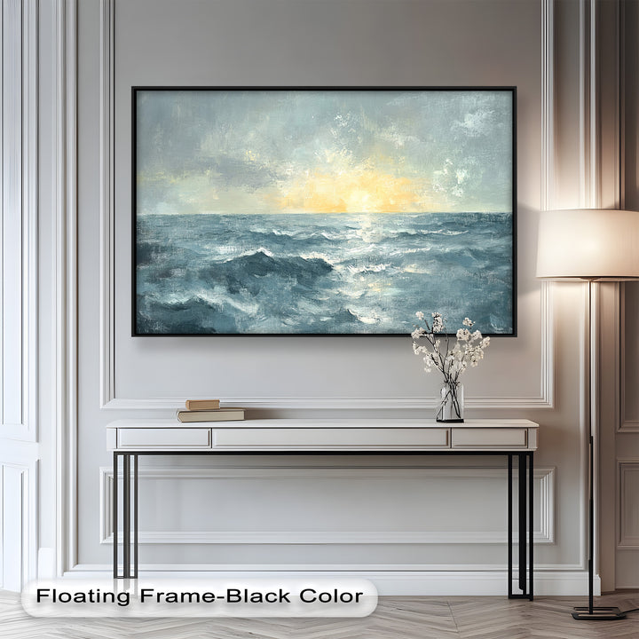 A harmonious blend of light, ocean, and sky, this painting offers a peaceful escape and a sophisticated focal point for any living area.








