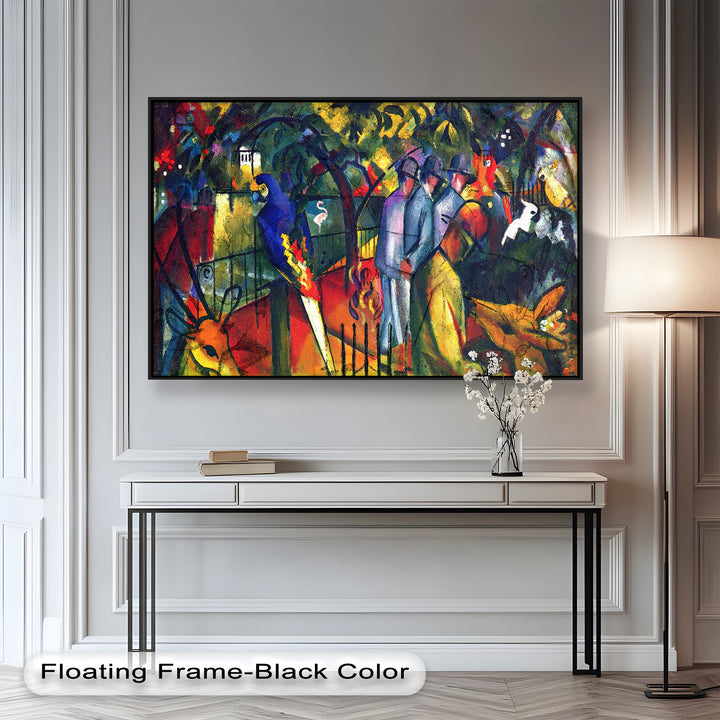 Tropical Garden with Parrots and Men – Modern Oil Painting