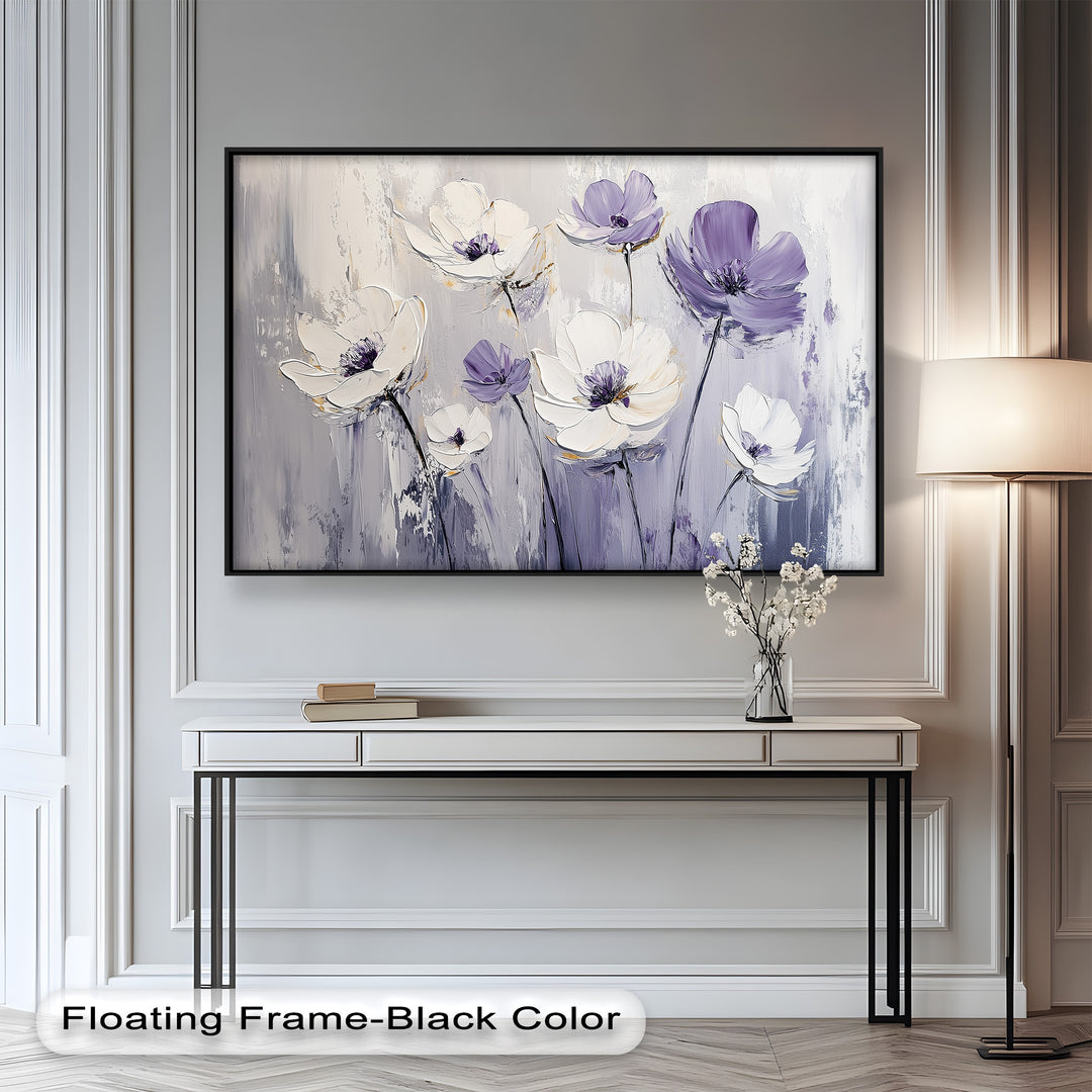 White and Purple Wildflowers in Soft Harmony - Flower Oil Painting