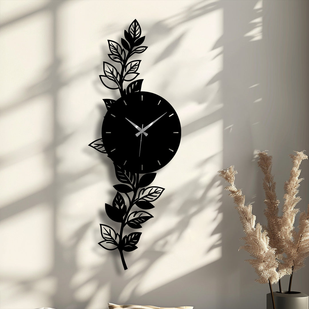 Botanical Leaf Metal Wall Clock – Modern Nature Inspired Decor