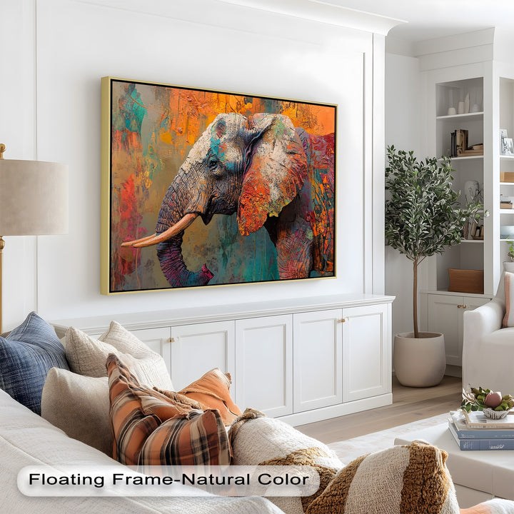 Colorful Elephant – Framed Oil Painting