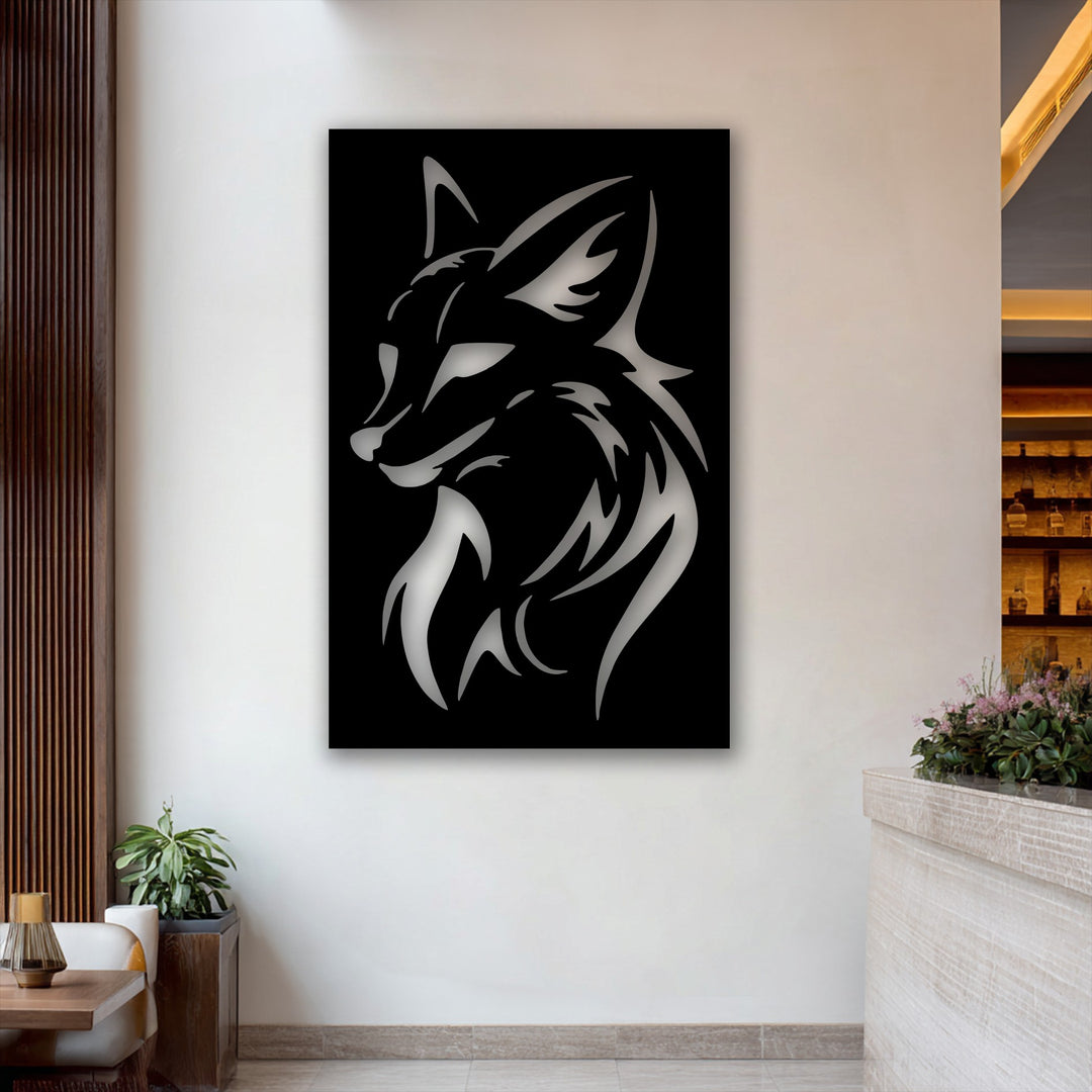 The striking layering effect of the Fierce Wolf Head Silhouette unique metal wall art creates a dimensional, tribal animal decor.