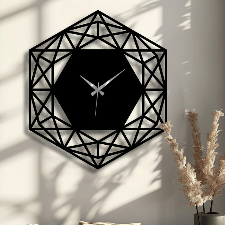 The stillness of a modern minimalist geometric hexagon metal wall decor clock perfectly captures a serene moment.