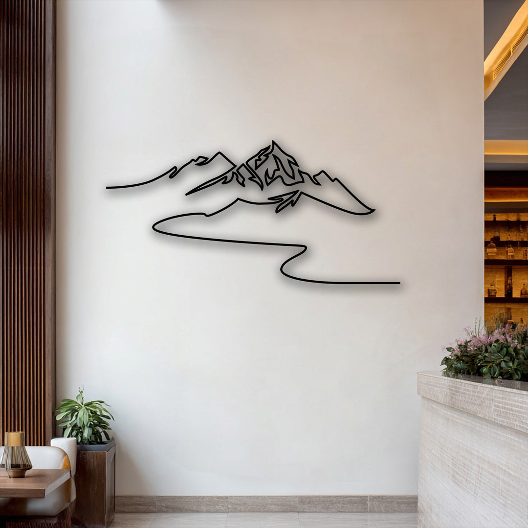 Showcasing exceptional material quality, this decorative metal art features a sleek minimalist mountain line design.