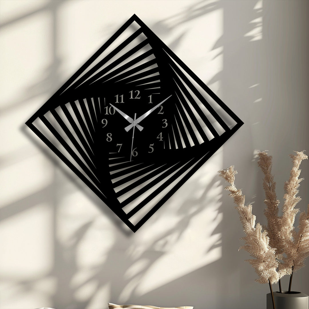 The captivating negative space within the twisted square metal wall decor creates an illusion of depth, highlighted by crisp shadows.