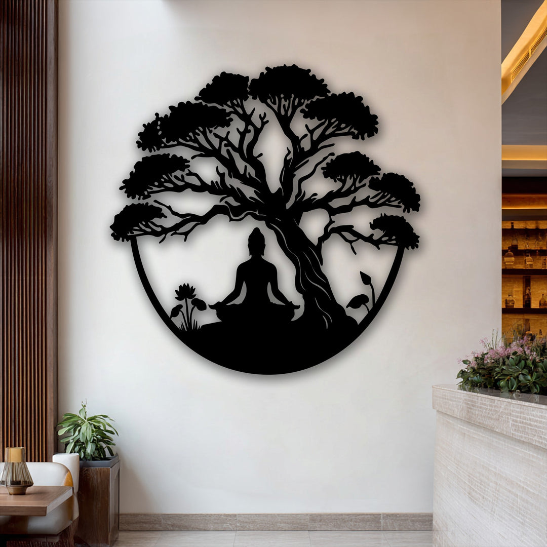 Meditation Tree Metal Wall Art – Zen Yoga Decor
