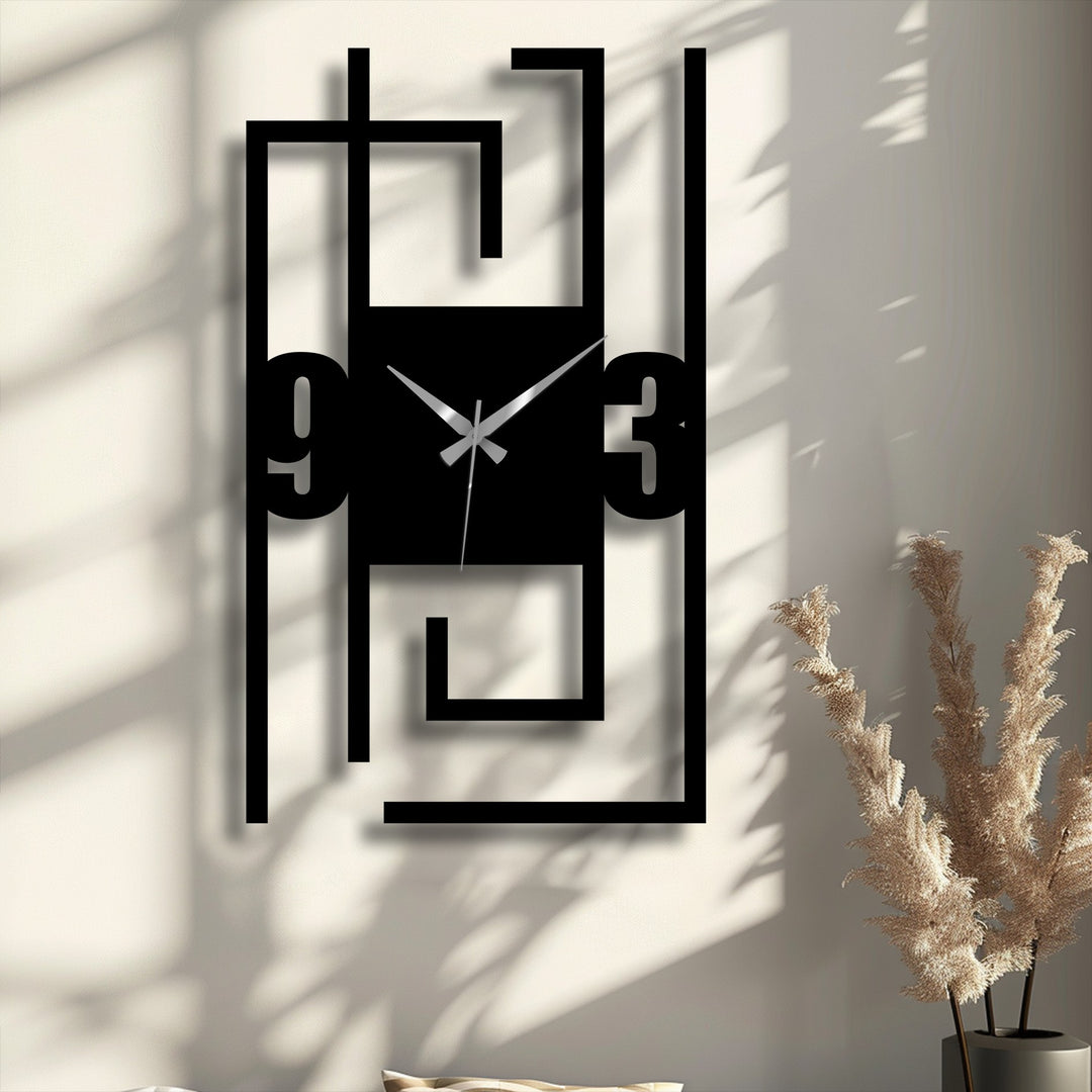 The realistic detail of this unique metal wall art showcases a modern numeric metal wall clock, casting crisp shadows on the wall.