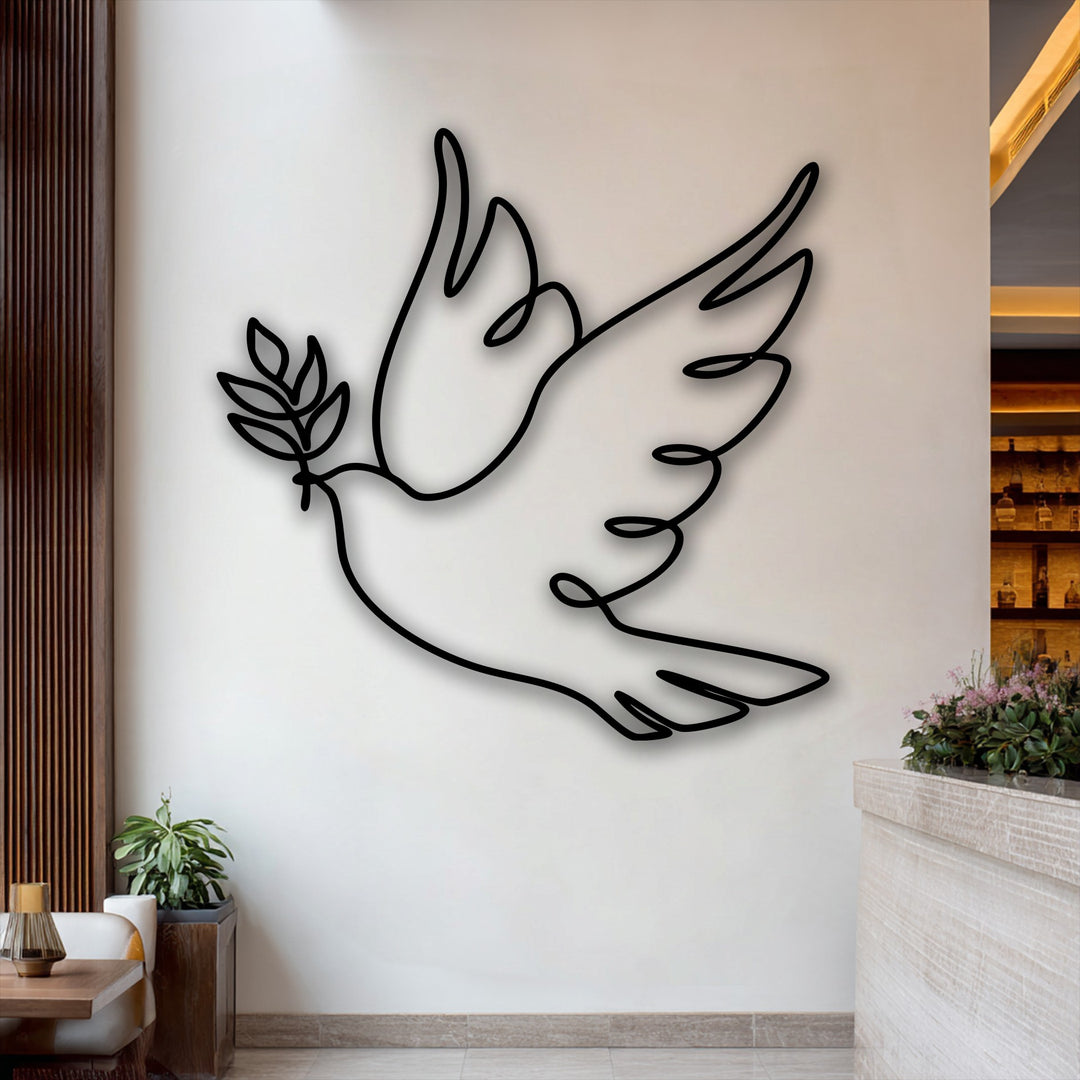 Minimalist Dove Line Art Metal Wall Art – Peace Symbol Decor