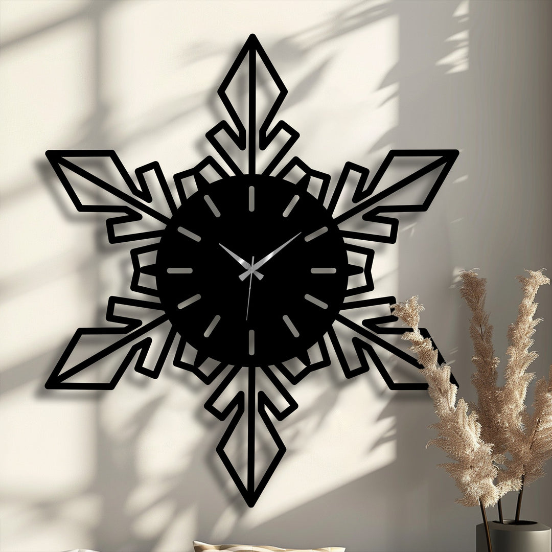 Snowflake Geometric Metal Wall Clock – Modern Winter Design