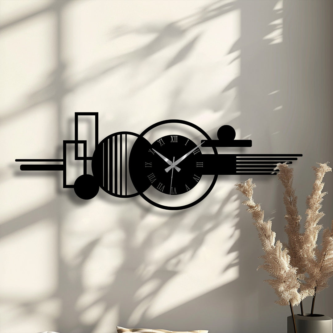 Modern Abstract Roman Metal Wall Clock – Geometric Horizontal Wall Decor