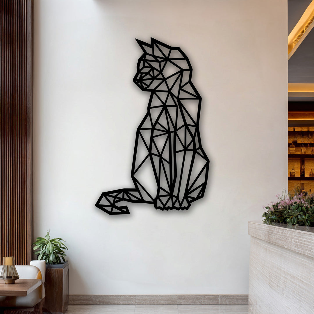 Geometric Sitting Cat – Modern Line Art Metal Wall Art