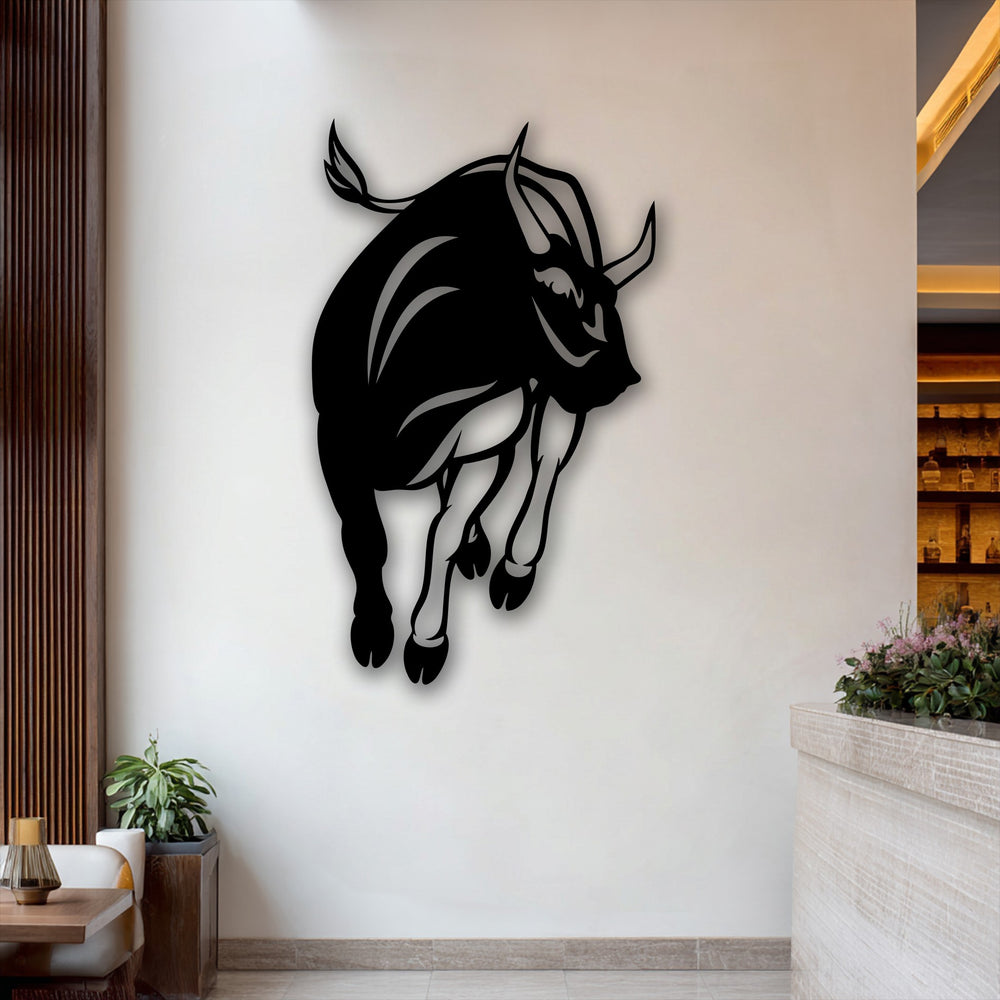 Horizontally oriented, this dynamic charging bull silhouette metal wall decor powerfully captures the sleek, muscular shape of a bull in action.