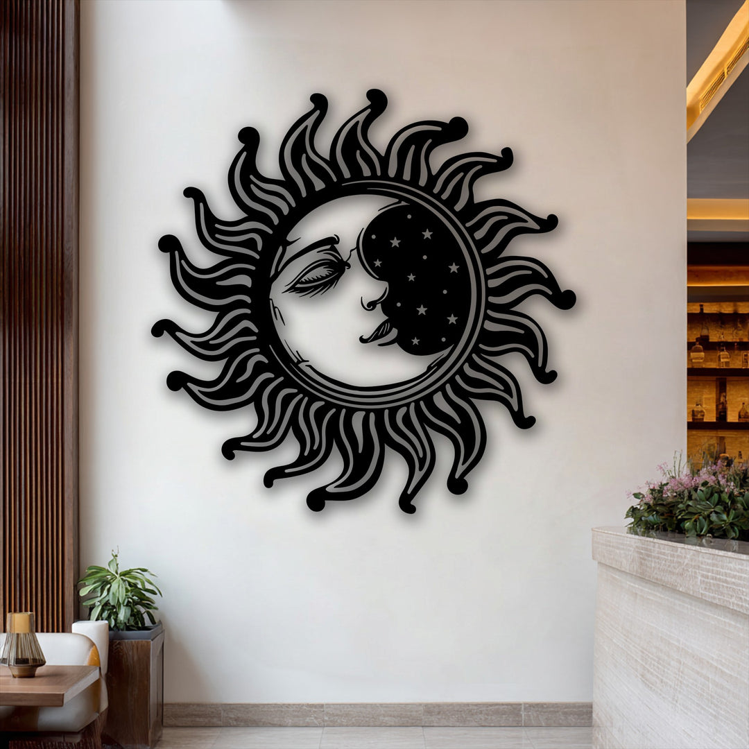 Sun and Moon Metal Wall Art – Celestial Face Design
